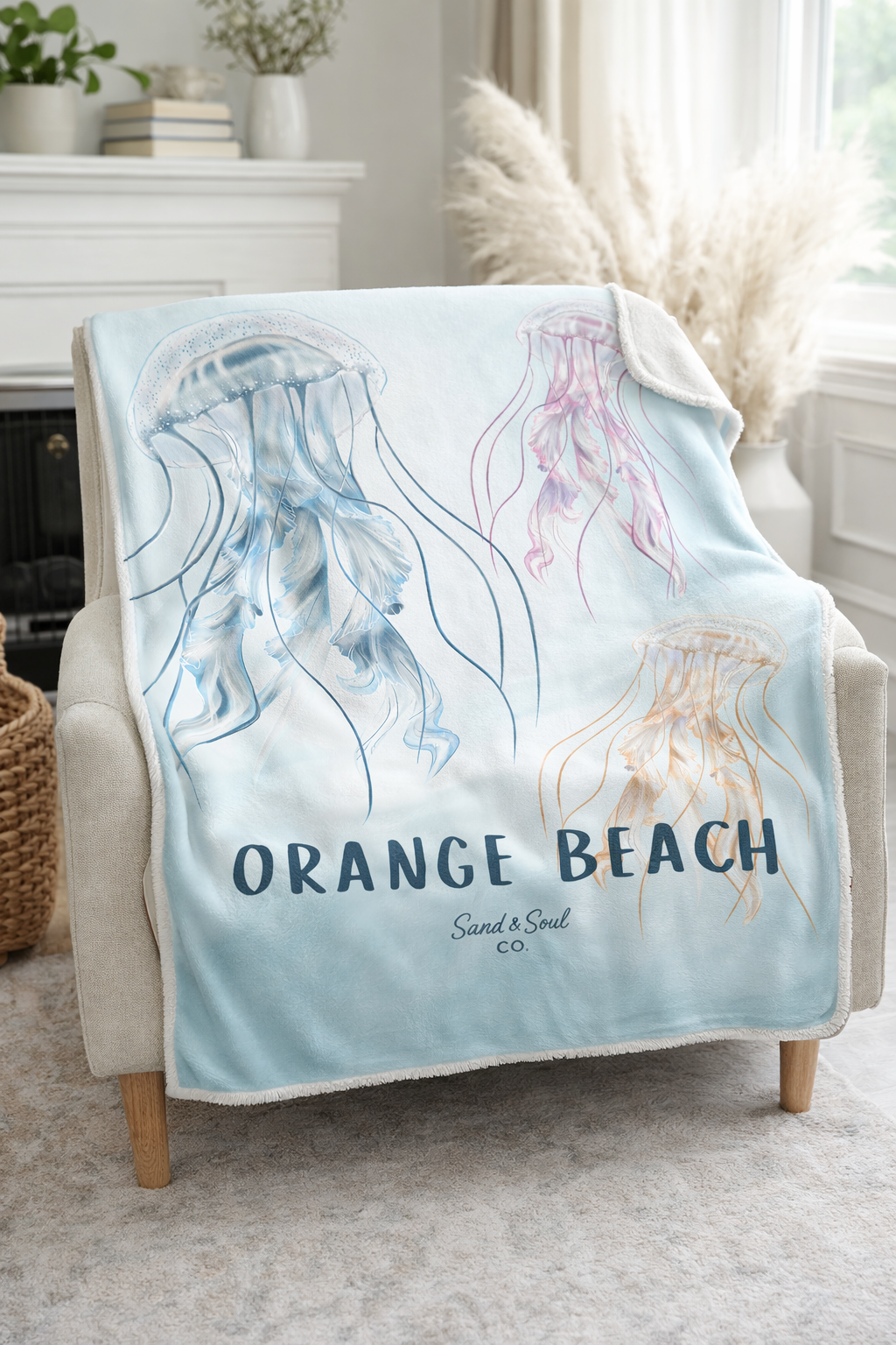 Jellyfish Orange Beach Throw Blanket