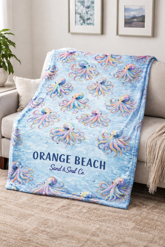 Orange Beach Octopus Blanket